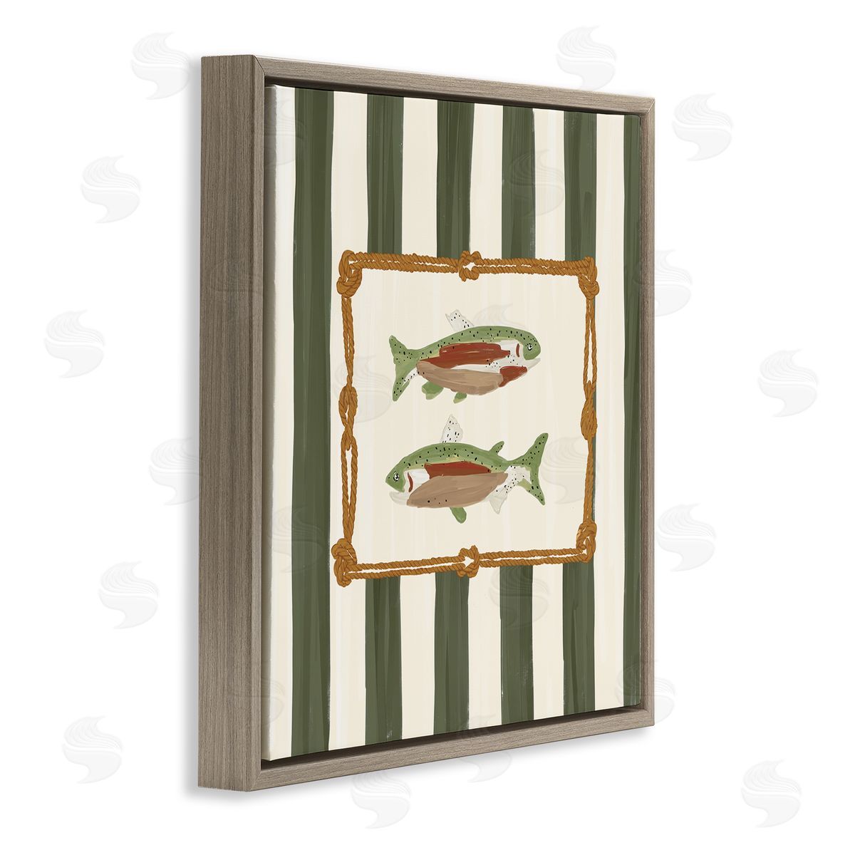 Veronica Lara Gone Fishing Green Stripes Canvas Wall Art Print