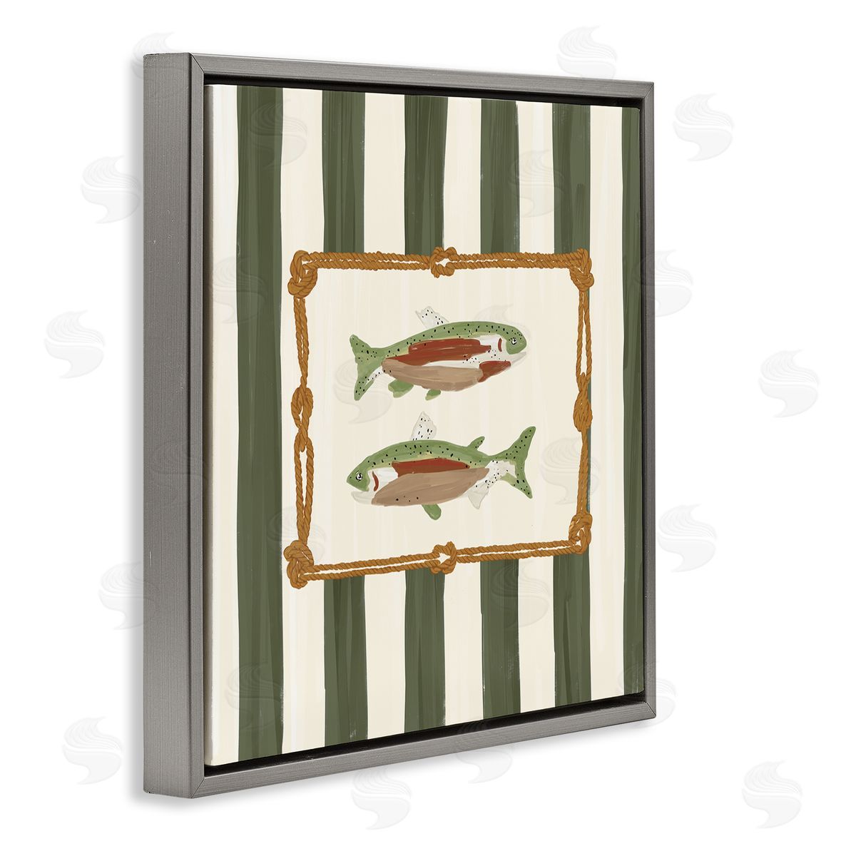 Veronica Lara Gone Fishing Green Stripes Canvas Wall Art Print