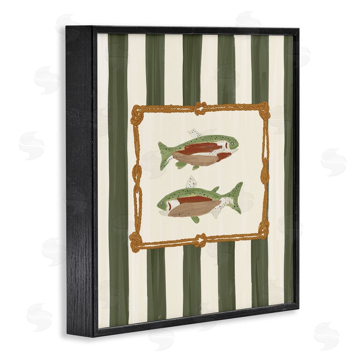 Veronica Lara Gone Fishing Green Stripes Canvas Wall Art Print
