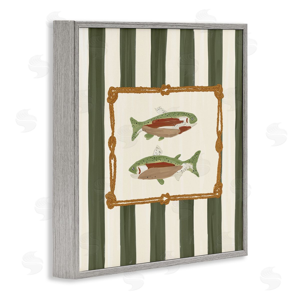 Veronica Lara Gone Fishing Green Stripes Canvas Wall Art Print