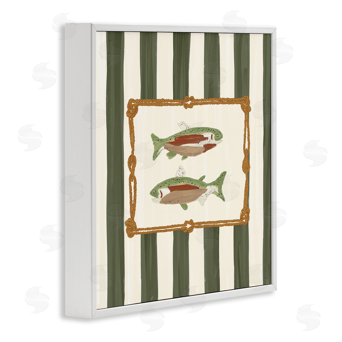 Veronica Lara Gone Fishing Green Stripes Canvas Wall Art Print