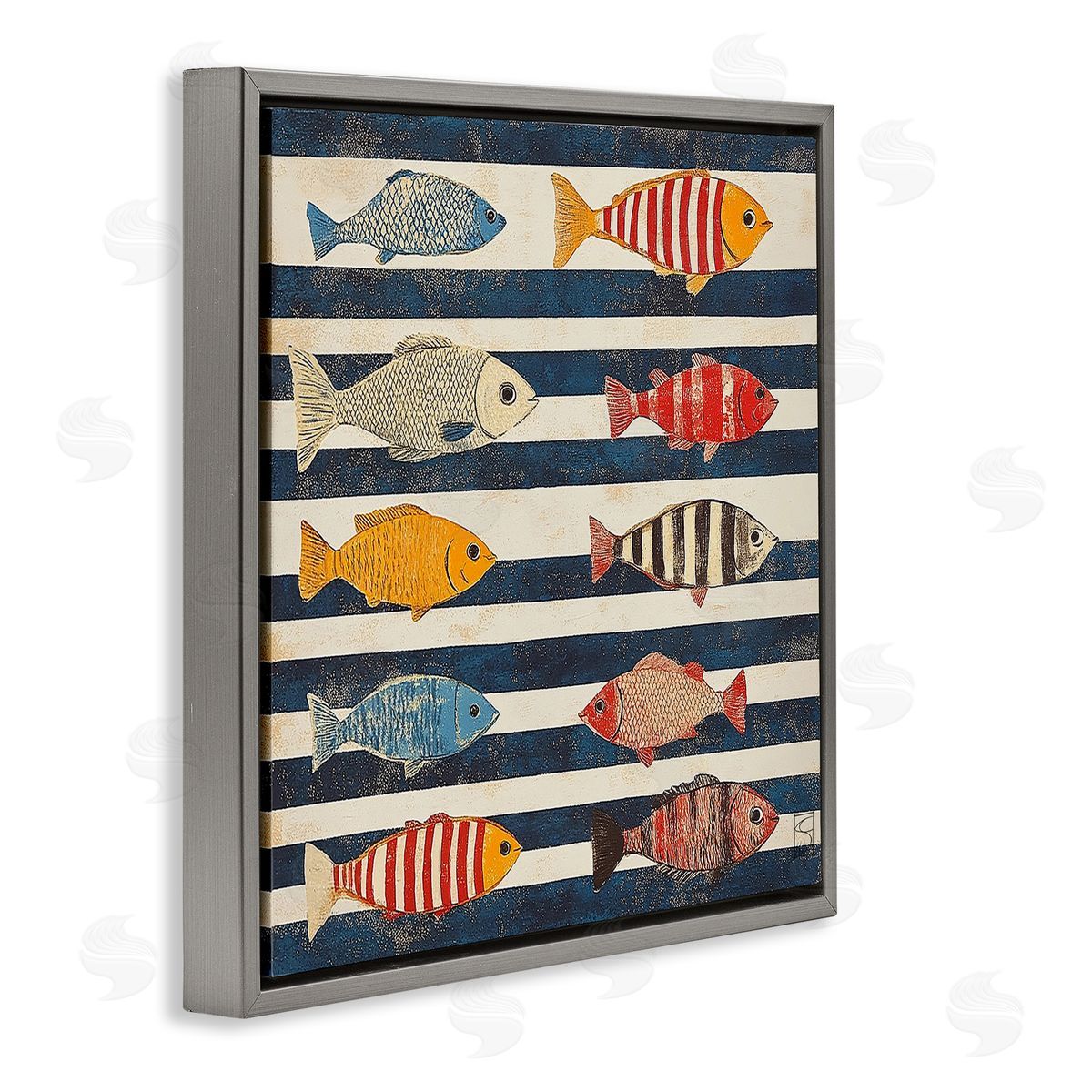 Sara Culpepper Maritime Fish on Stripes Canvas Wall Art Print