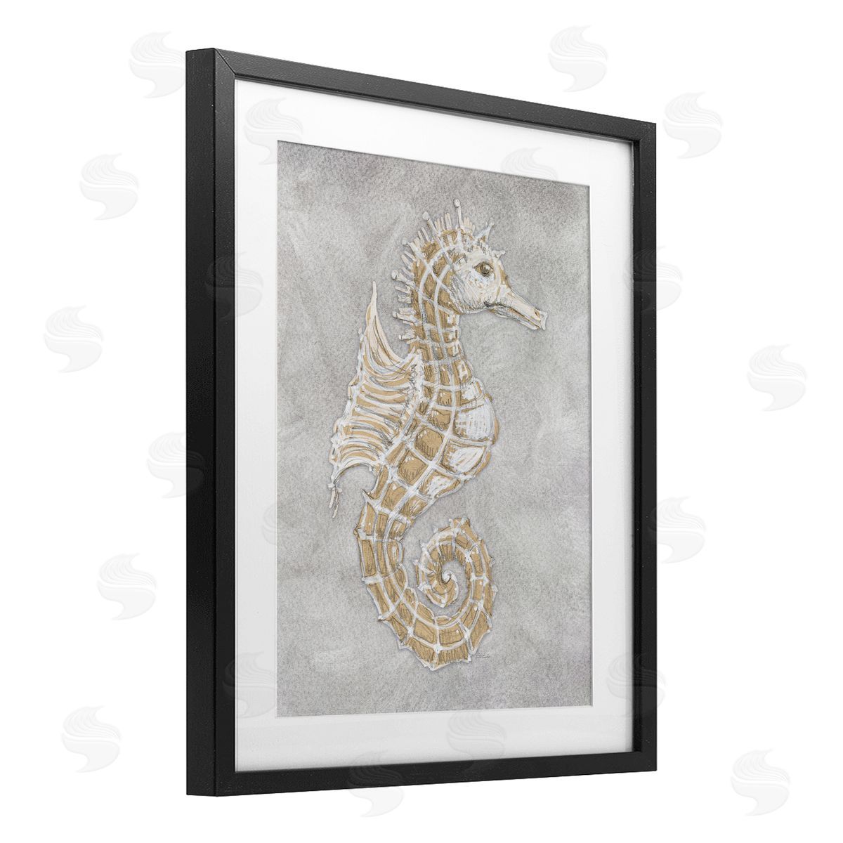 Patti Bishop Grey Seahorse Drawing Canvas Wall Art Print
