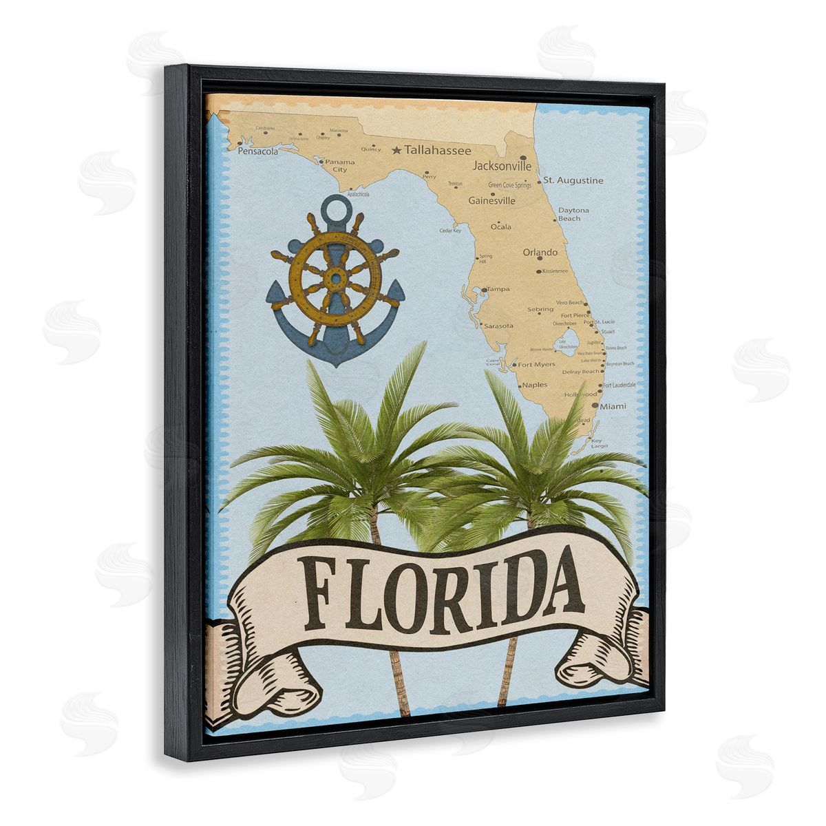 Marcus Prime Florida Map Palm Trees Canvas Wall Art Print