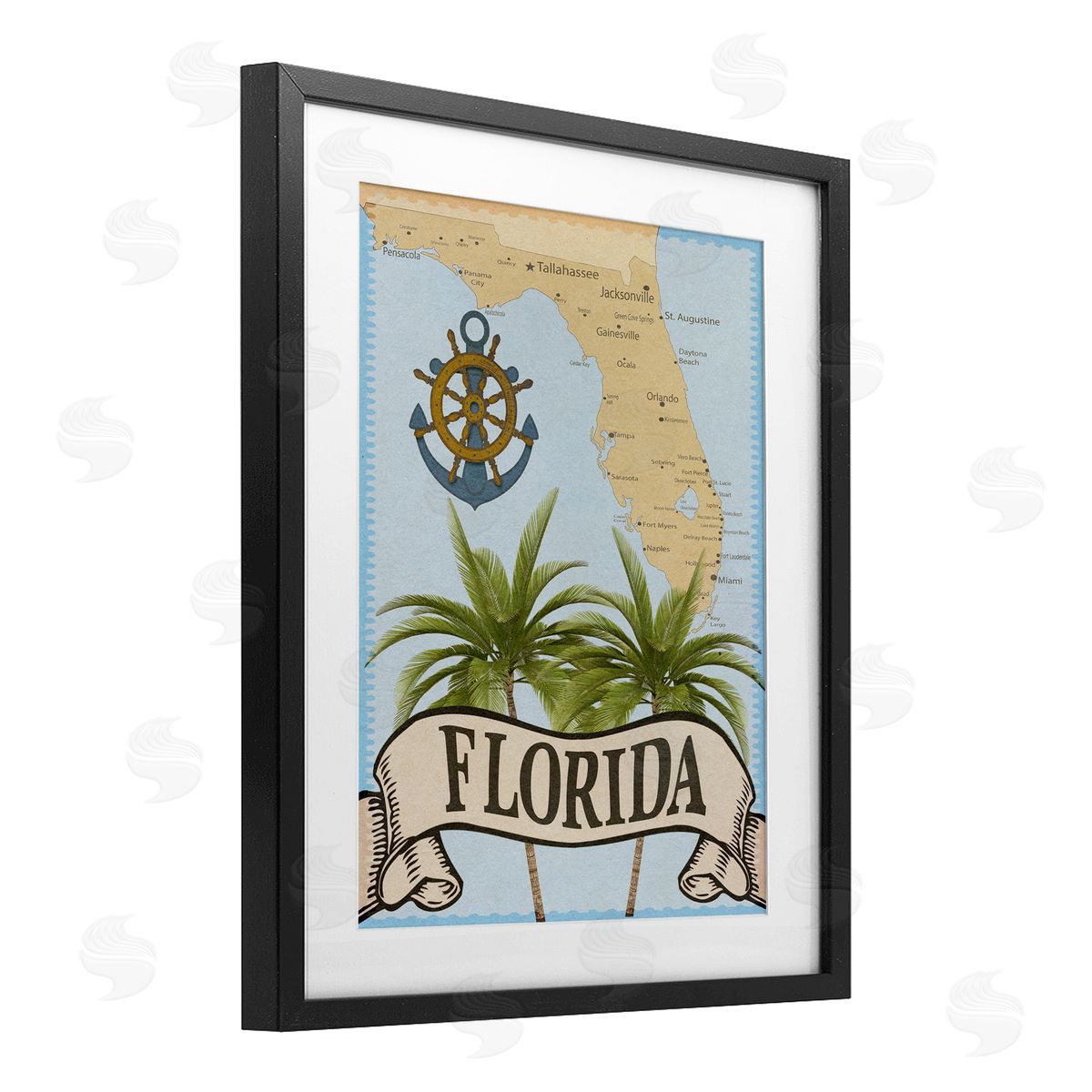 Marcus Prime Florida Map Palm Trees Canvas Wall Art Print