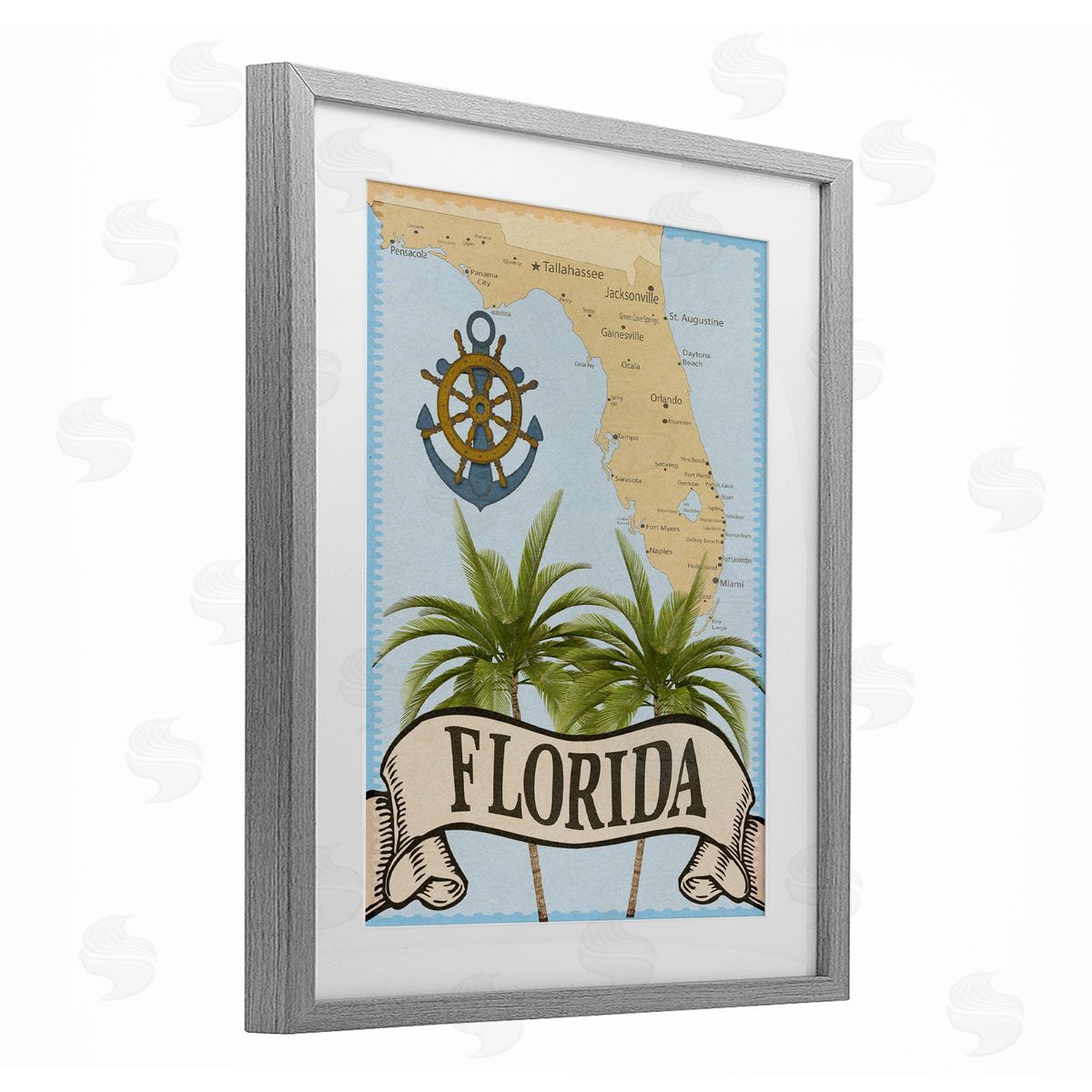 Marcus Prime Florida Map Palm Trees Canvas Wall Art Print