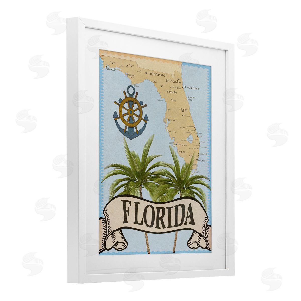 Marcus Prime Florida Map Palm Trees Canvas Wall Art Print