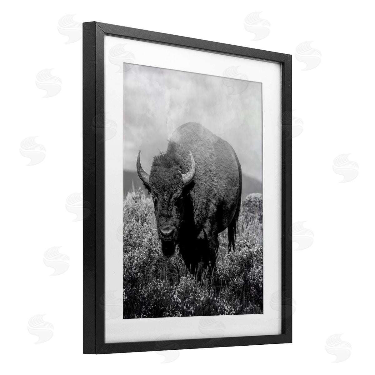 Marcus Prime Wandering Bison Monochrome Portrait Canvas Wall Art Print