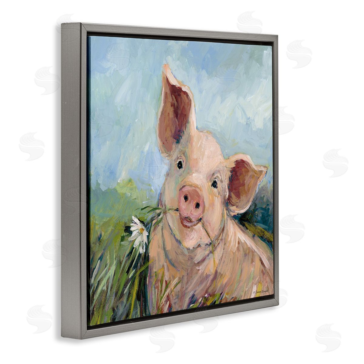 Susan Winget | Whimsical Pig & Daisy Painting