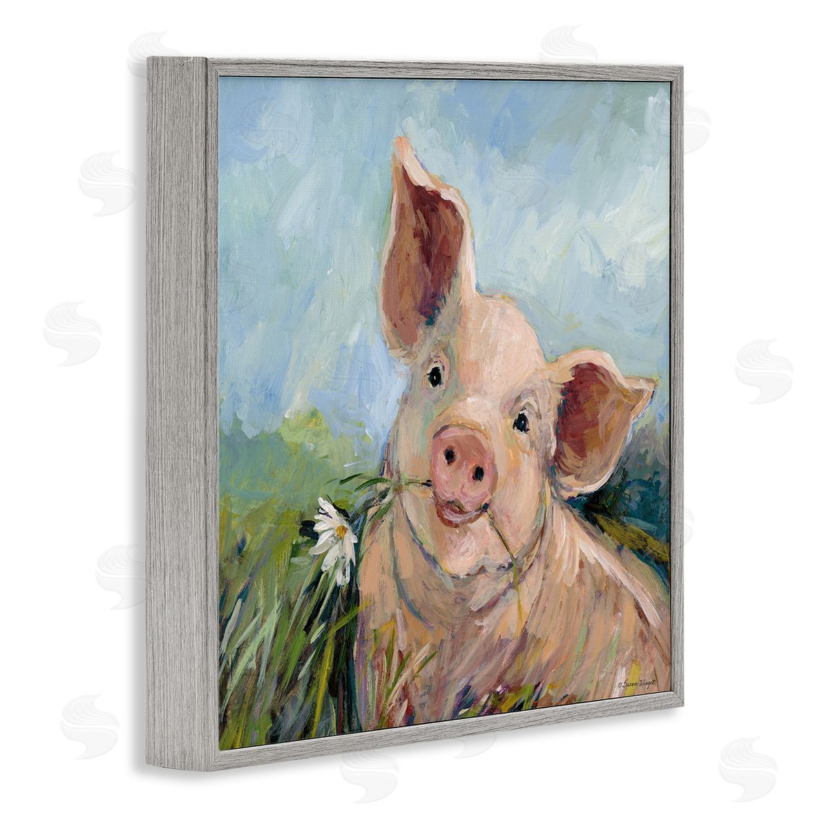 Susan Winget | Whimsical Pig & Daisy Painting
