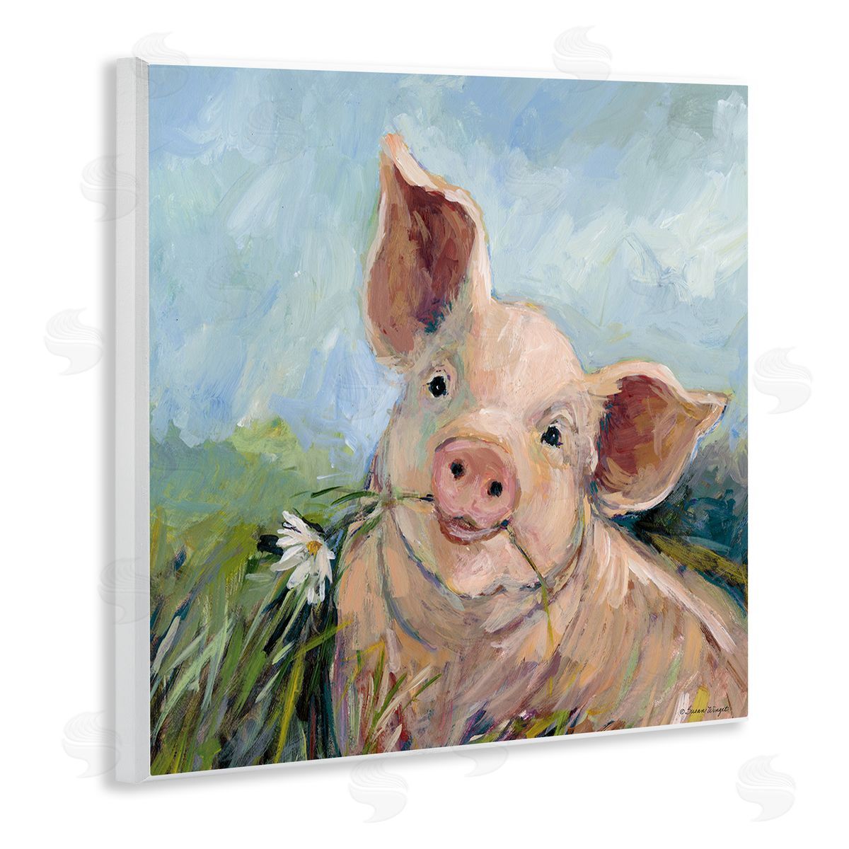 Susan Winget | Whimsical Pig & Daisy Painting