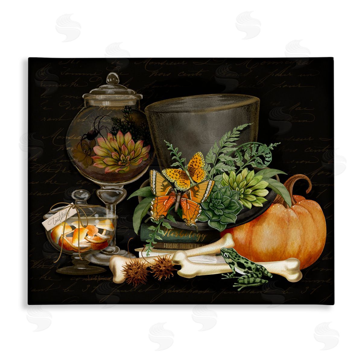Nicole Tamarin Dark Academia Bookstack & Motif Canvas Wall Art Print