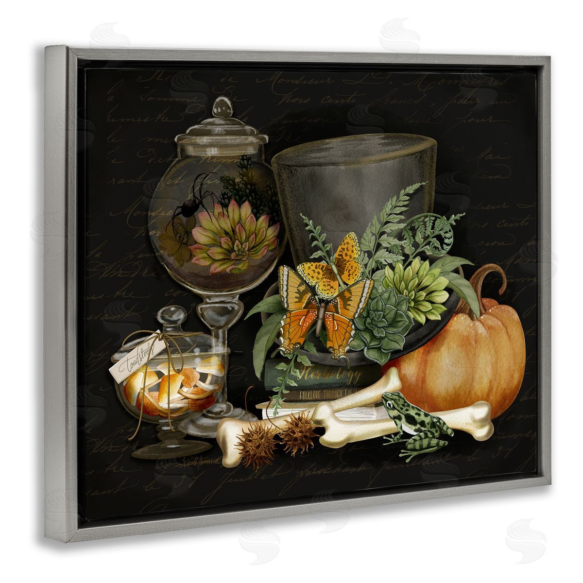 Nicole Tamarin Dark Academia Bookstack & Motif Canvas Wall Art Print