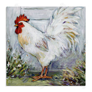 Susan Winget | White Rooster in Flower Garden