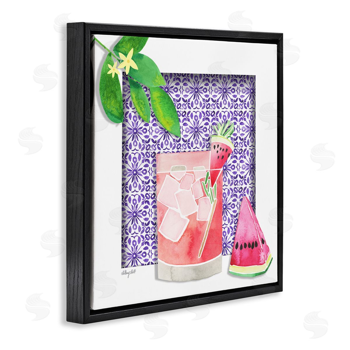 Fruity Watermelon Drink Black Floating Frame Canvas Wall Art, Home Decor by Hillary Holt