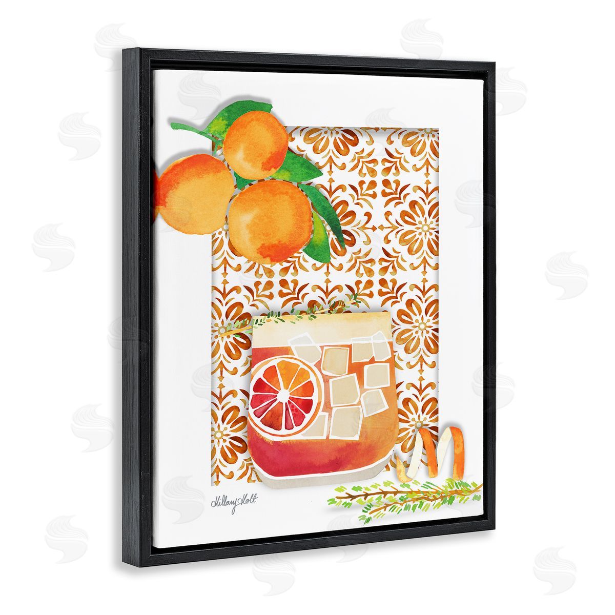Mediterranean Pattern Negroni Black Floating Frame Canvas Wall Art, Home Decor by Hillary Holt