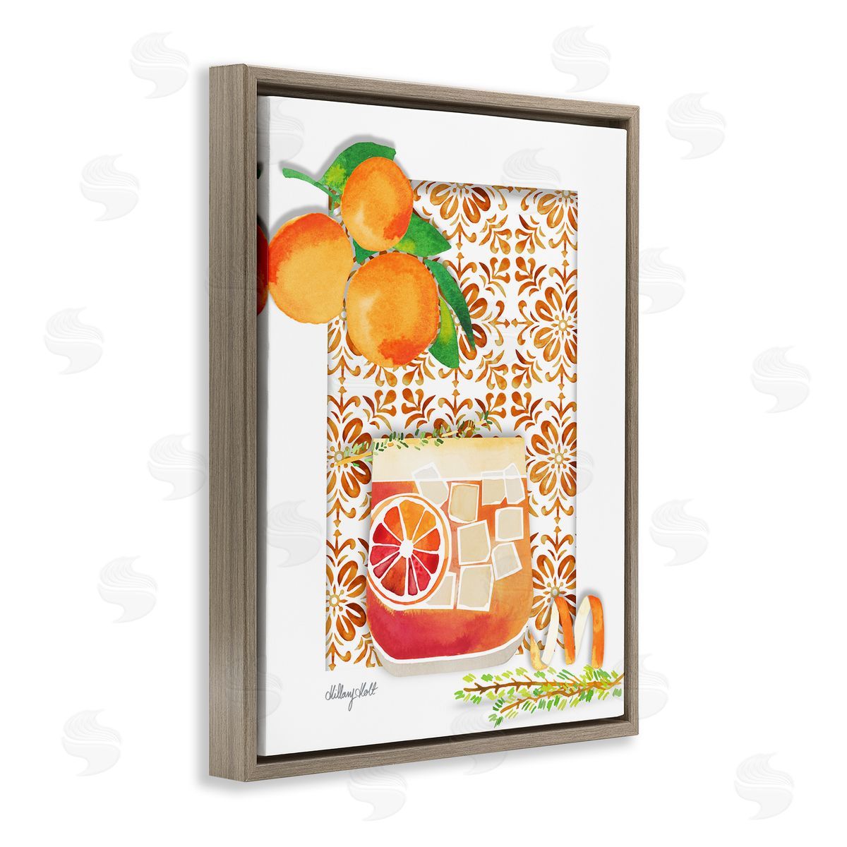 Mediterranean Pattern Negroni Brown Floating Frame Canvas Wall Art, Home Decor by Hillary Holt