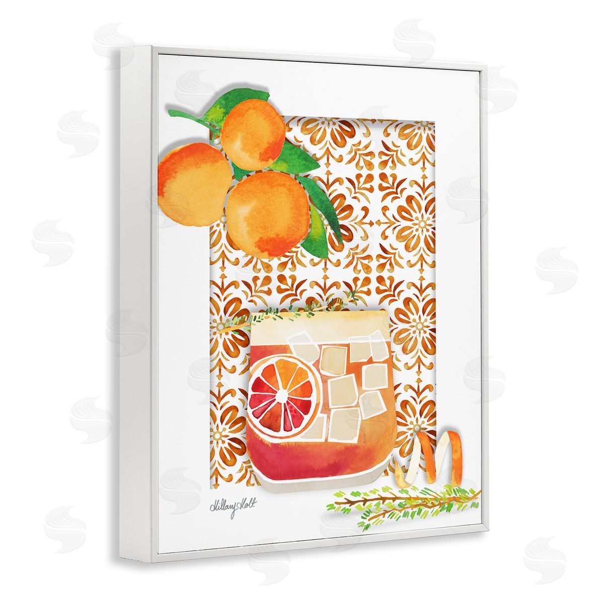 Mediterranean Pattern Negroni White Frame Print Wall Art, Home Decor by Hillary Holt