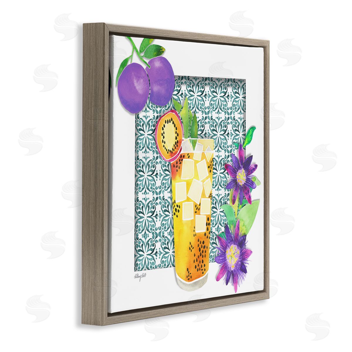 Passion Fruit Cocktail Brown Floating Frame Canvas Wall Art, Home Decor by Hillary Holt