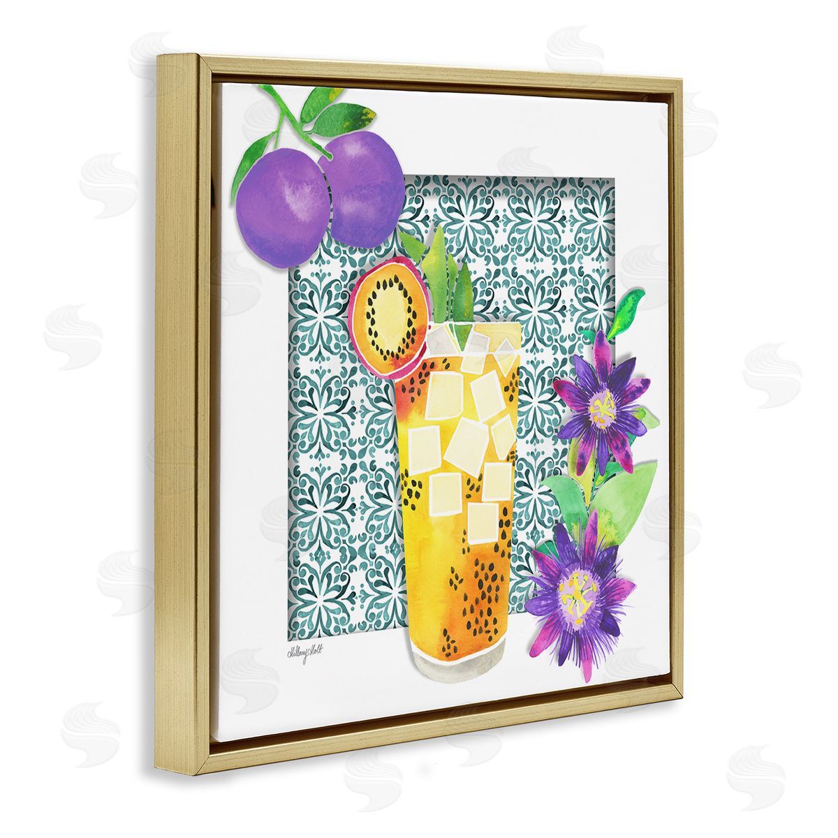 Passion Fruit Cocktail Gold Floating Frame Canvas Wall Art, Home Decor by Hillary Holt