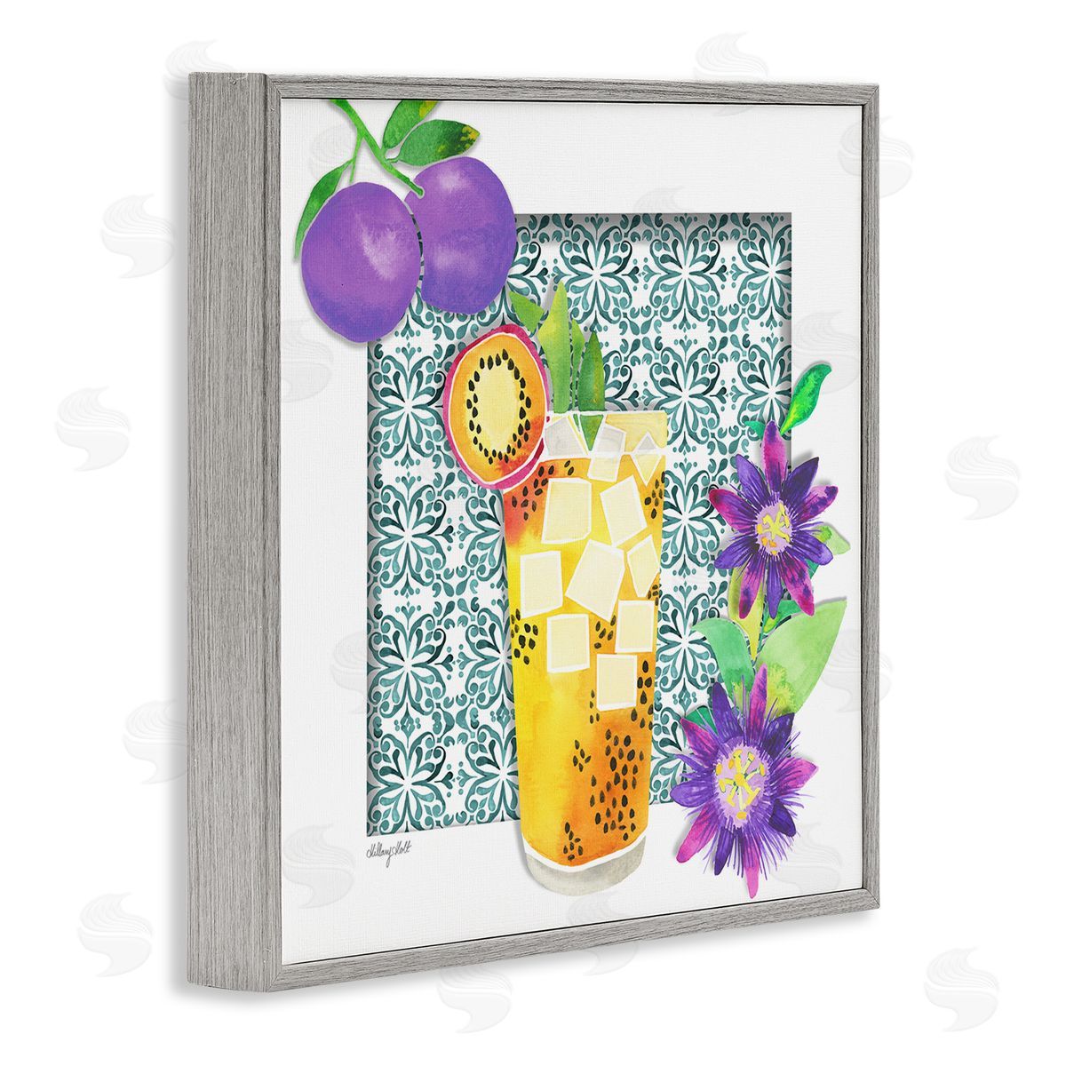 Passion Fruit Cocktail Grey Frame Print Wall Art, Home Decor by Hillary Holt
