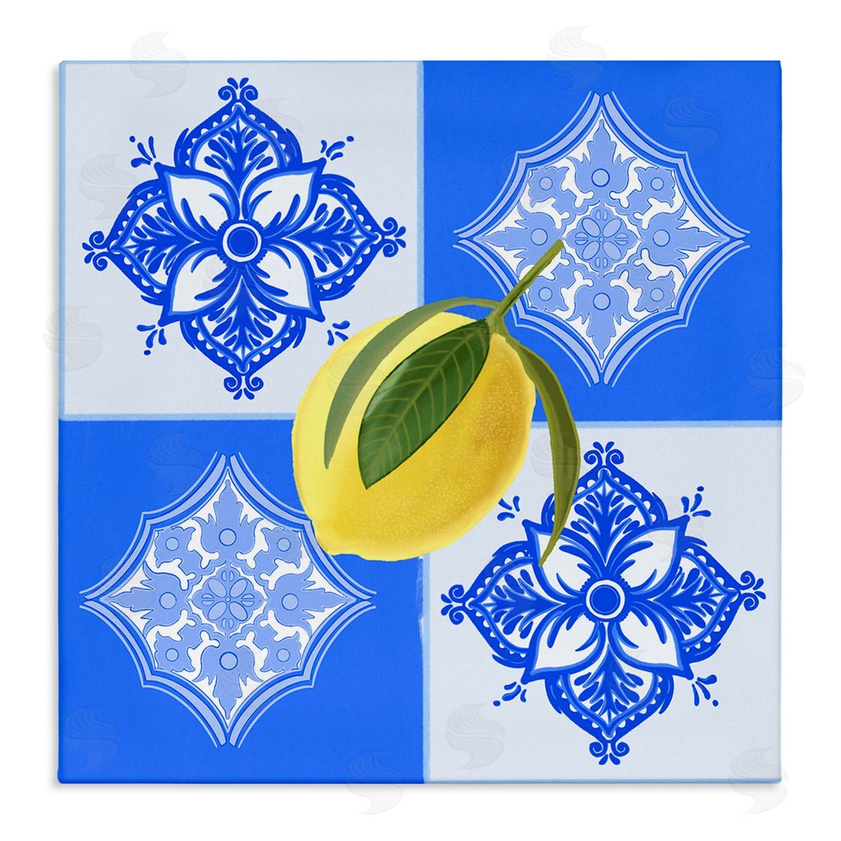 Lemon over Geometric Tiles Canvas Wall Art, Home Decor by Ashley Singleton