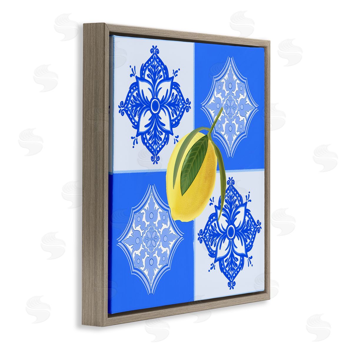 Lemon over Geometric Tiles Brown Floating Frame Canvas Wall Art, Home Decor by Ashley Singleton