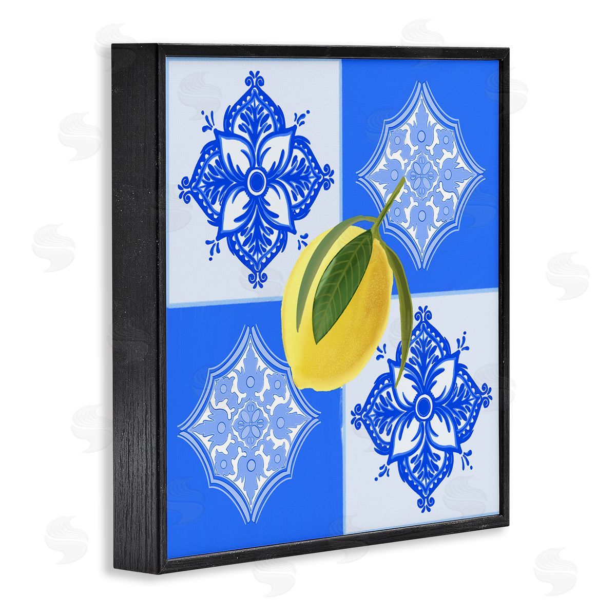 Lemon over Geometric Tiles Black Frame Print Wall Art, Home Decor by Ashley Singleton