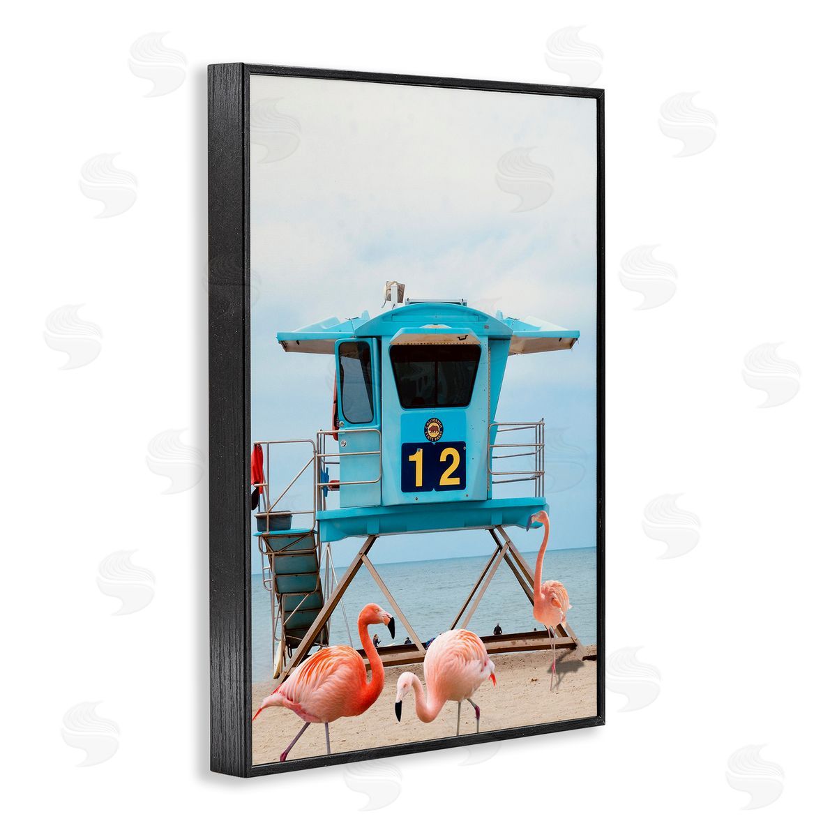 Beach Shore with Flamingoes Black Frame Print Wall Art, Home Decor by Ashley Singleton