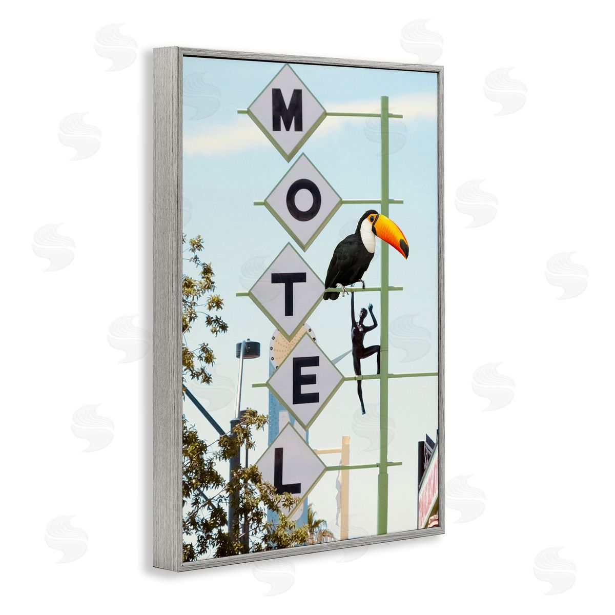 Toucan on Motel Sign Grey Frame Print Wall Art, Home Decor by Ashley Singleton