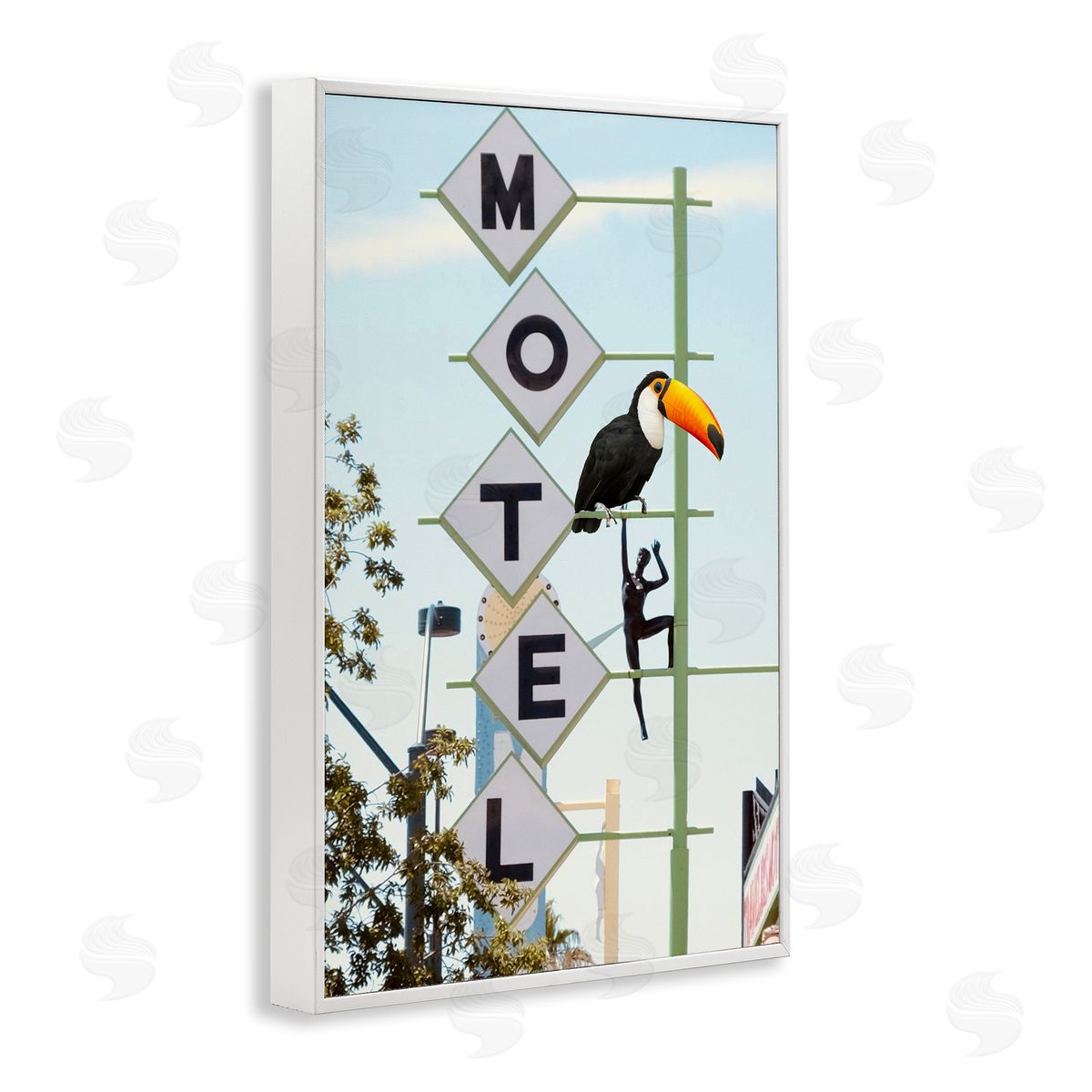 Toucan on Motel Sign White Frame Print Wall Art, Home Decor by Ashley Singleton