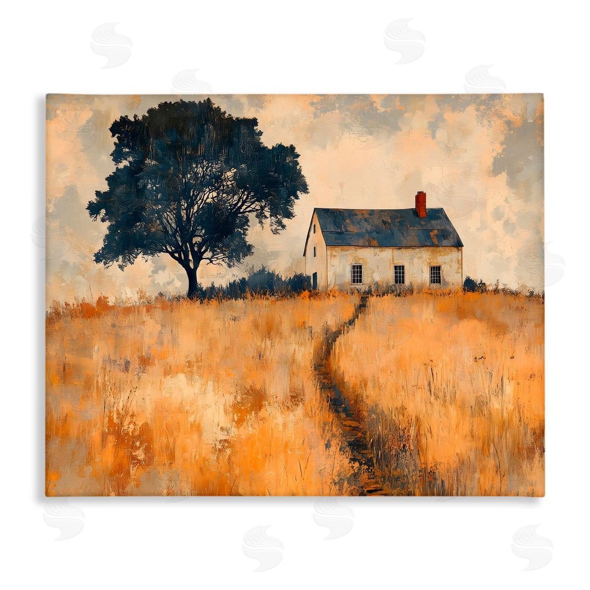LSR Creative Studio Impressionist House on Hilltop Canvas Wall Art Print