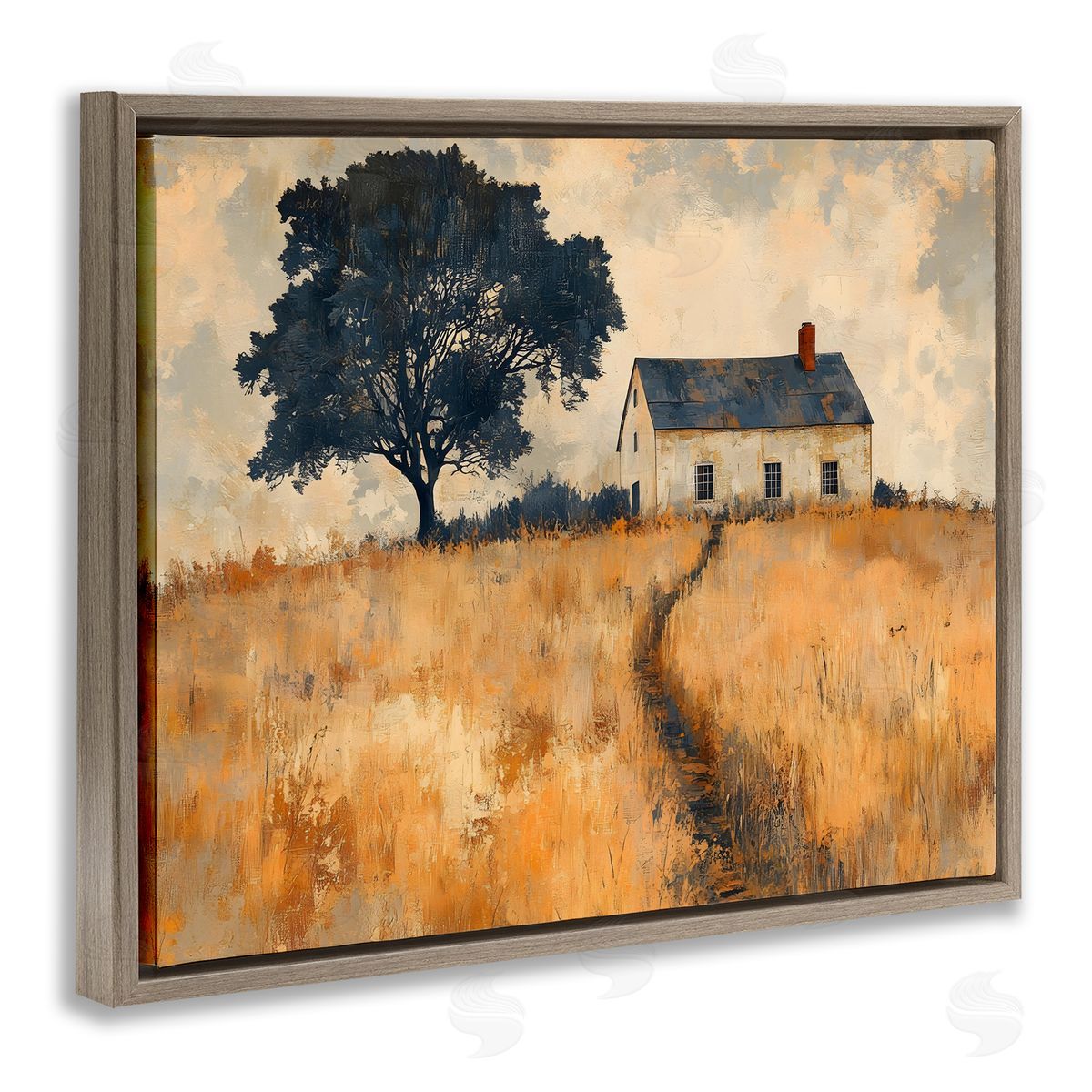 LSR Creative Studio Impressionist House on Hilltop Canvas Wall Art Print