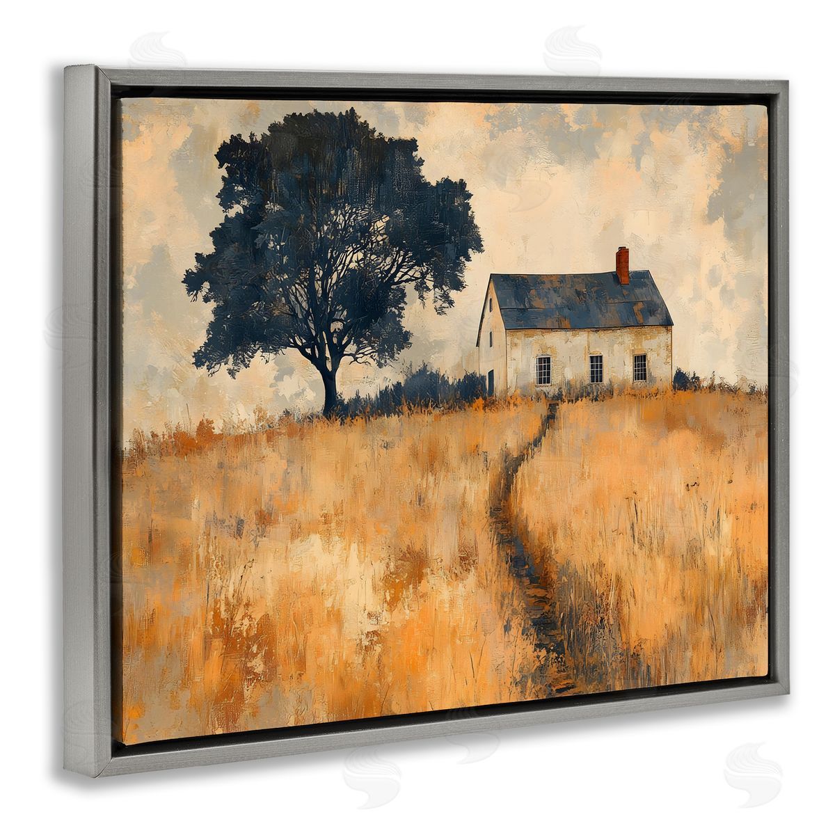 LSR Creative Studio Impressionist House on Hilltop Canvas Wall Art Print