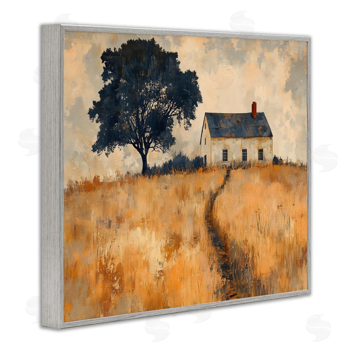 LSR Creative Studio Impressionist House on Hilltop Canvas Wall Art Print