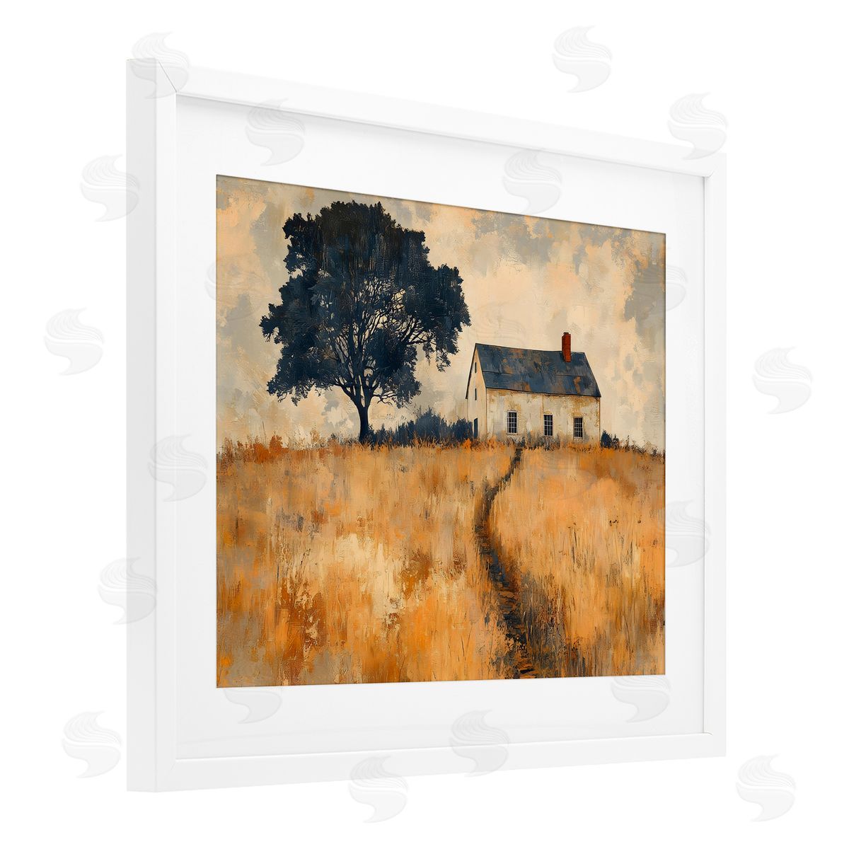LSR Creative Studio Impressionist House on Hilltop Canvas Wall Art Print