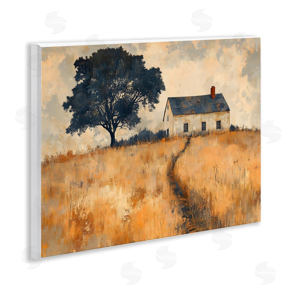 LSR Creative Studio Impressionist House on Hilltop Canvas Wall Art Print