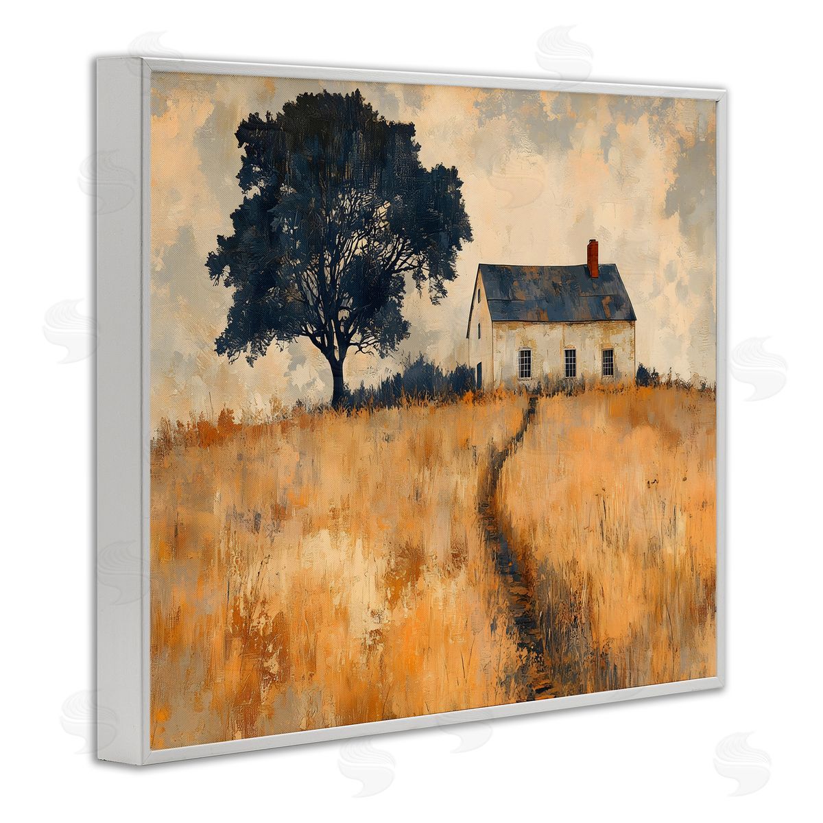LSR Creative Studio Impressionist House on Hilltop Canvas Wall Art Print