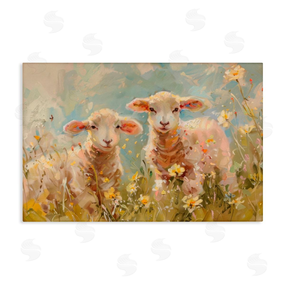LSR Design Studio Spring Lambs in Meadow Canvas Wall Art Print