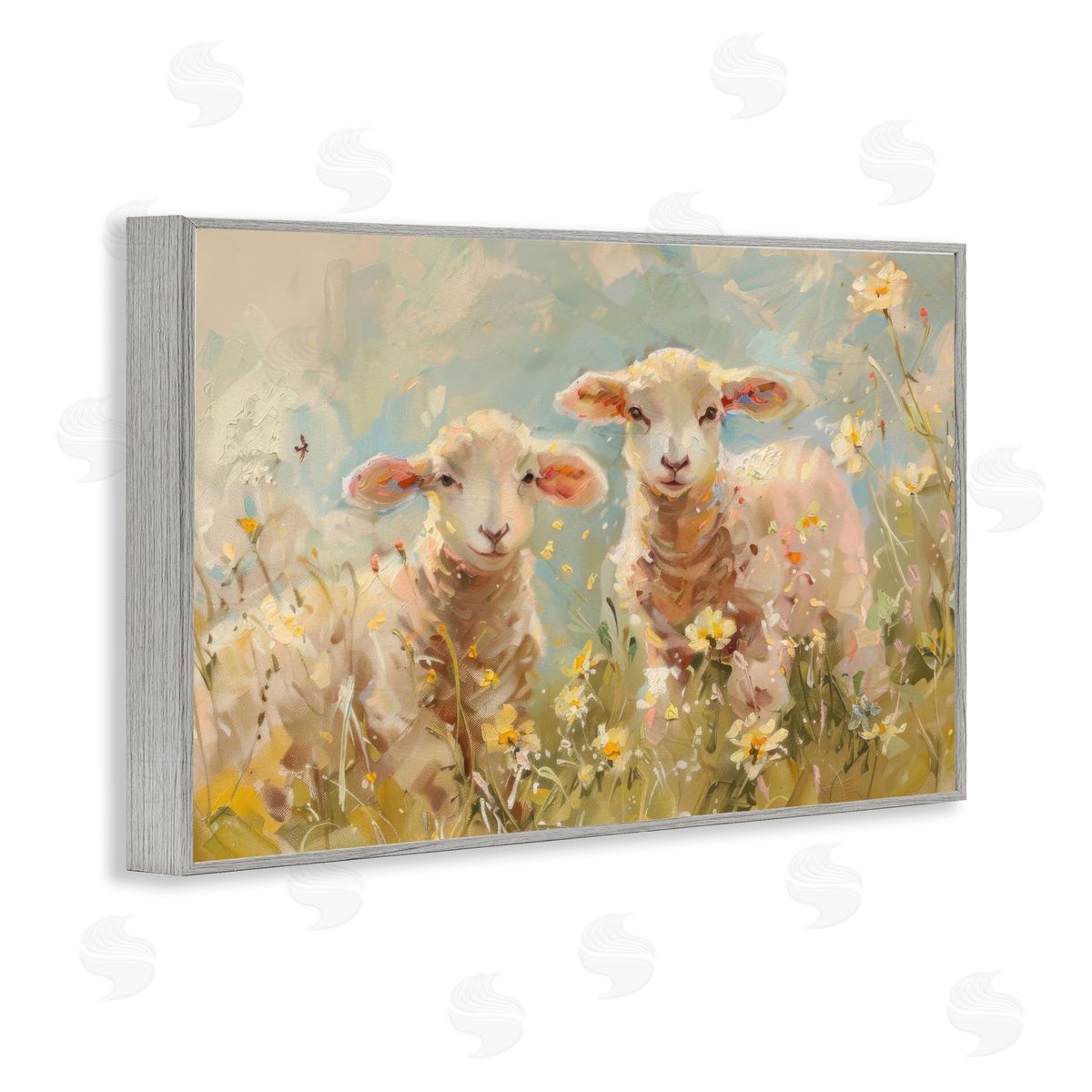 LSR Design Studio Spring Lambs in Meadow Canvas Wall Art Print