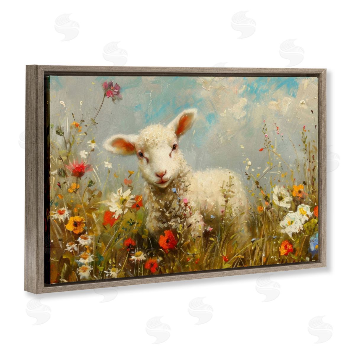 LSR Design Studio Wildflower Lamb Portrait Canvas Wall Art Print
