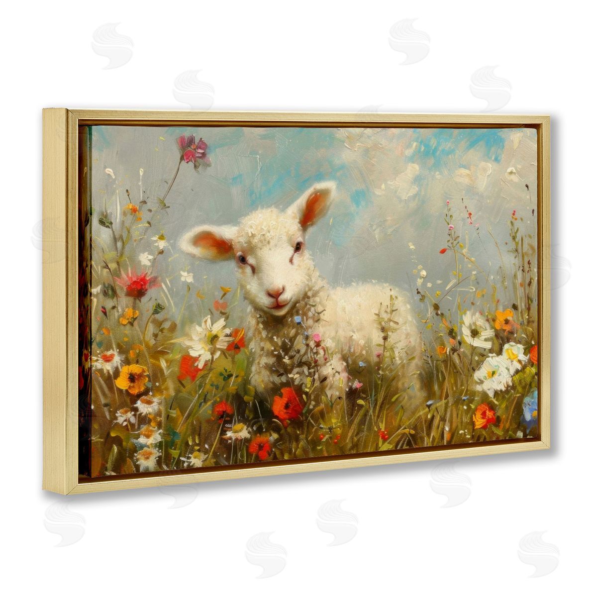 LSR Design Studio Wildflower Lamb Portrait Canvas Wall Art Print