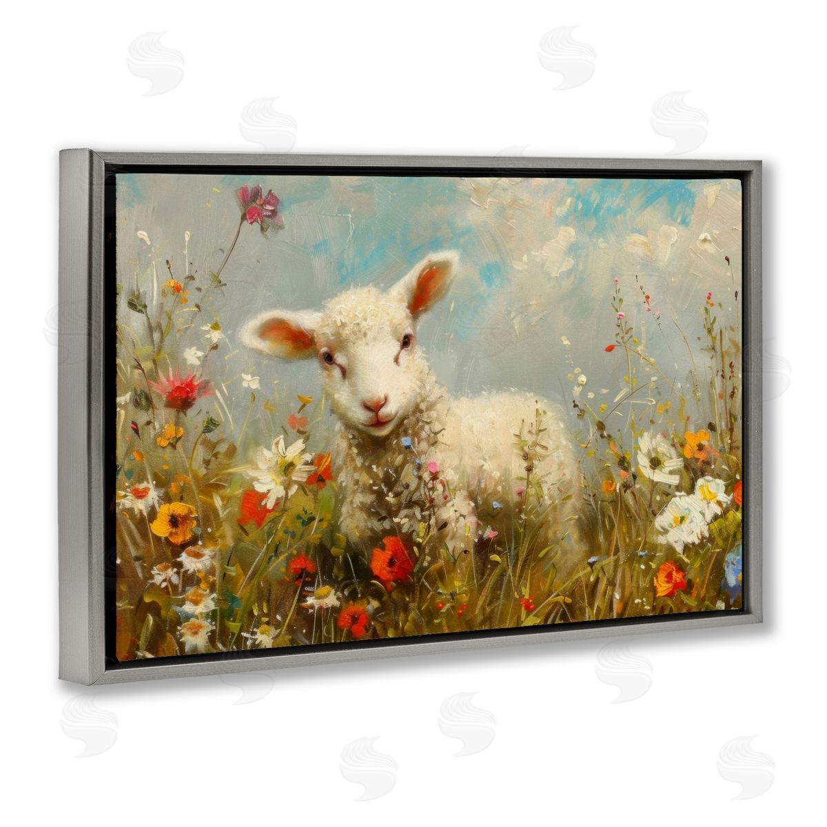 LSR Design Studio Wildflower Lamb Portrait Canvas Wall Art Print