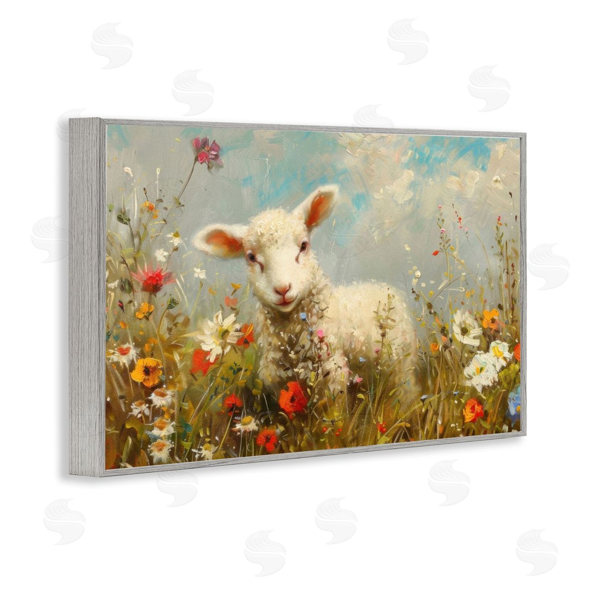LSR Design Studio Wildflower Lamb Portrait Canvas Wall Art Print