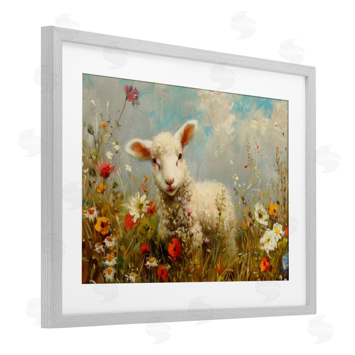 LSR Design Studio Wildflower Lamb Portrait Canvas Wall Art Print