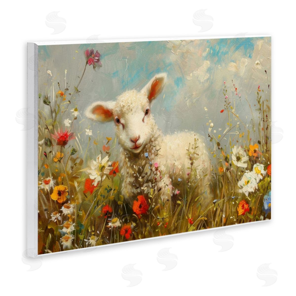 LSR Design Studio Wildflower Lamb Portrait Canvas Wall Art Print