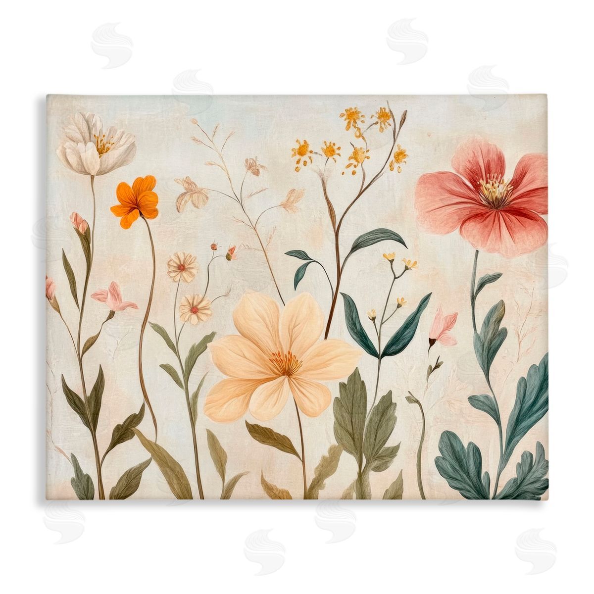 Petal Prints Design Faint Florals Foliage Canvas Wall Art Print