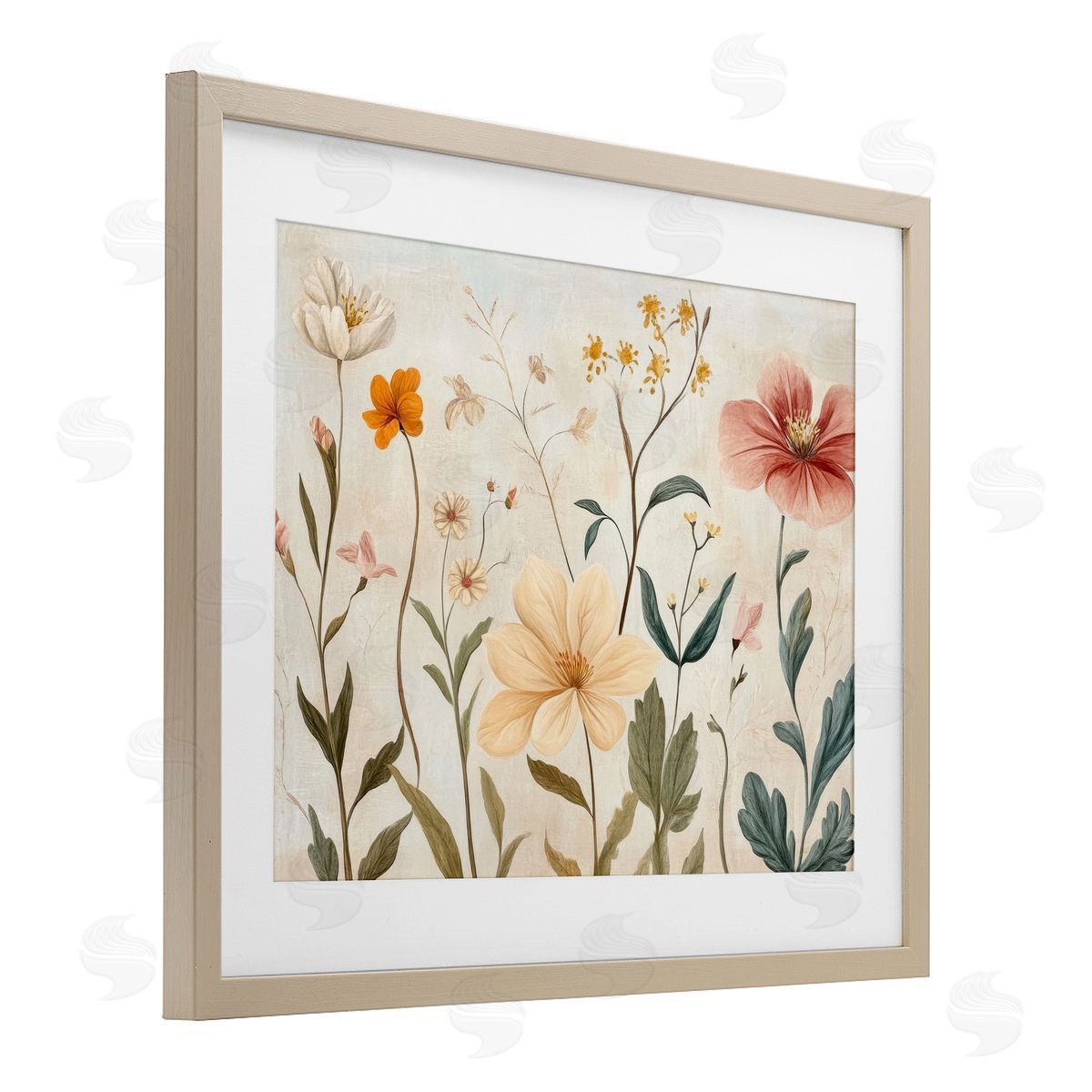 Petal Prints Design Faint Florals Foliage Canvas Wall Art Print