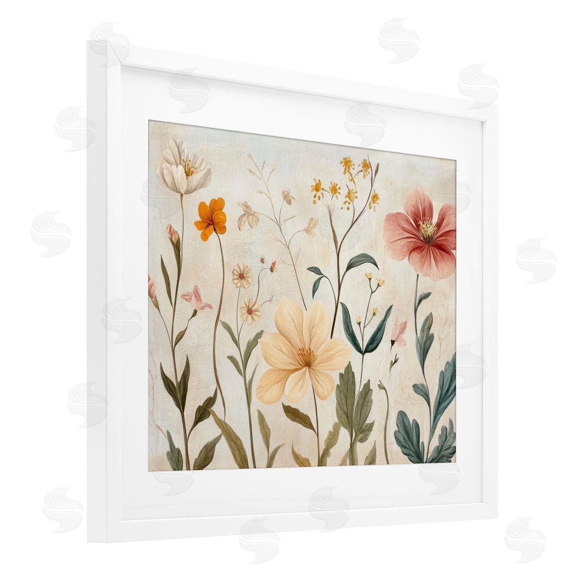 Petal Prints Design Faint Florals Foliage Canvas Wall Art Print