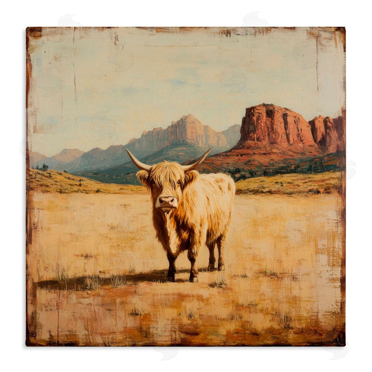 Petal Prints Design Desert Cow Portrait Canvas Wall Art Print